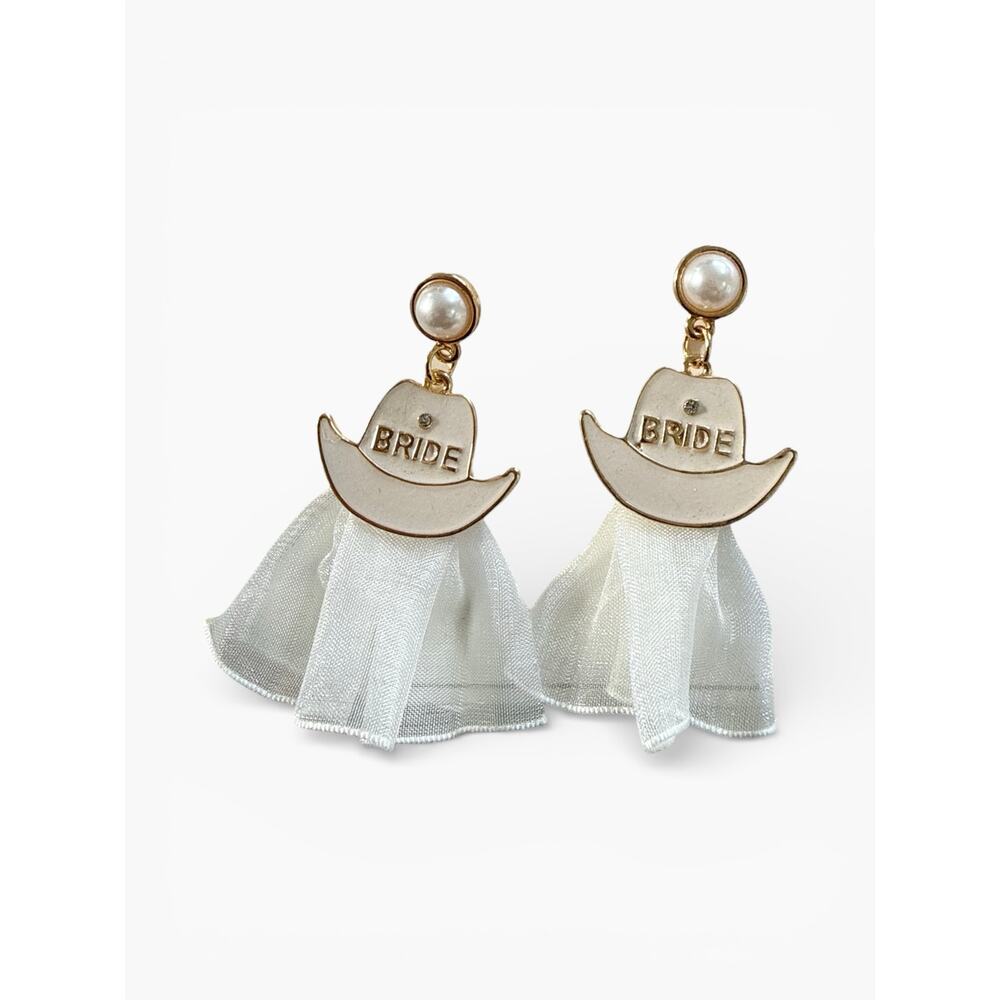 I DO CREW Womens Festive “BRIDE” Cowgirl Earrings NWT